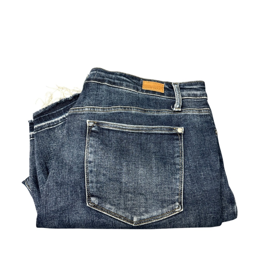 Judy Blue Jeans Womens 20W Skinny Fit Blue Distressed Raw Hem Stretch Denim